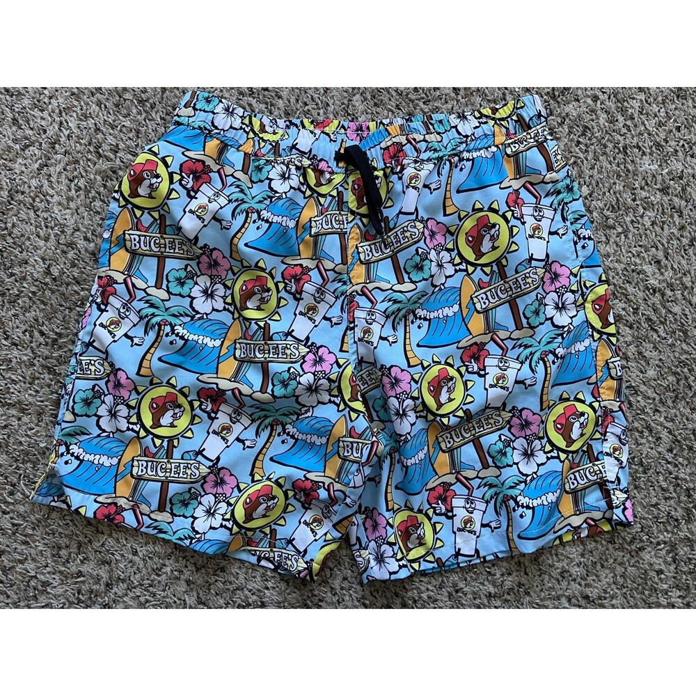 Buc-ee's Swimming Trunks Mens Small Lined Swim Shorts 6.5" Tropical Print